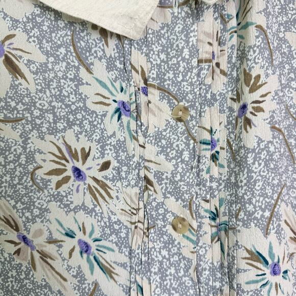 Take Nine Maternity VINTAGE white blue floral button front tank top LARGE - Picture 4 of 7